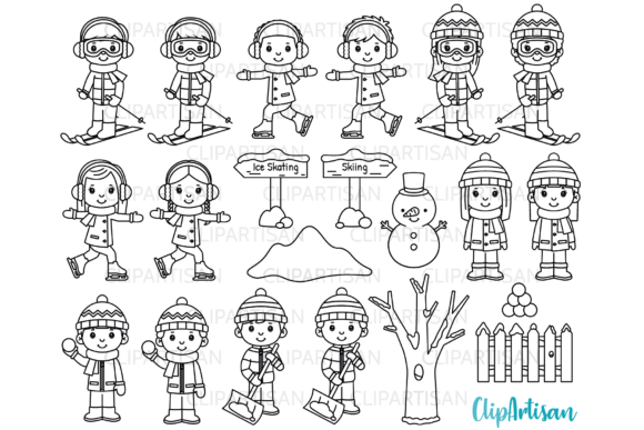 Download Winter Kids Digital Stamp, Ice Skating - Kids Collection