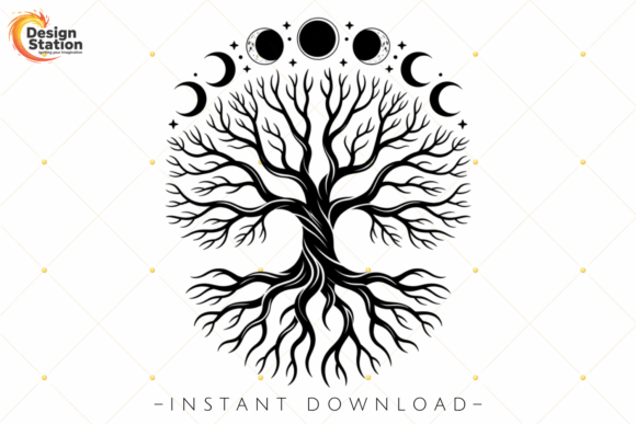 Download Mystical Celestial Tree Moon Phase PNG - Moon Collection