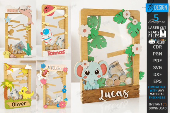 Download Wooden Coin Drop Bank Laser Cut Bundle - Wood Collection