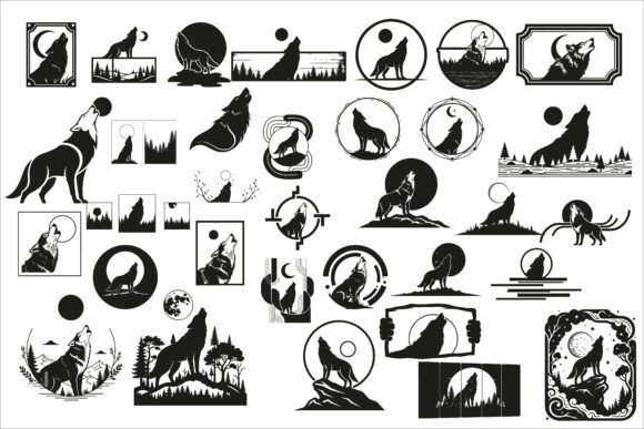Download Bold Wolf Howling at the Moon Panel - Moon Collection
