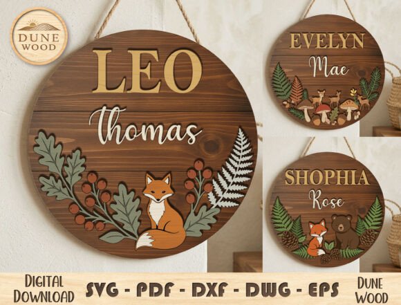 Download Woodland Name Sign SVG Laser Cut - Wood Collection