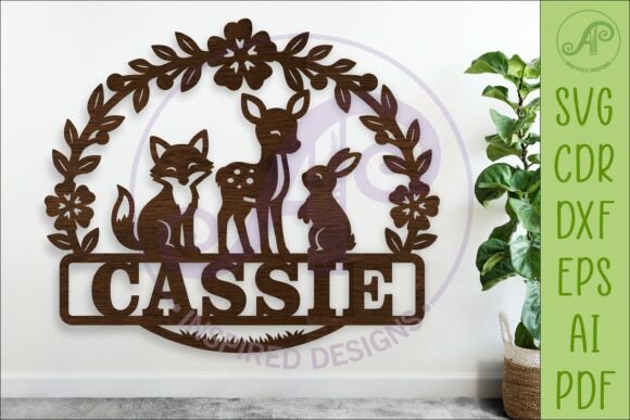 Download Woodland Nursery Name Sign SVG, Deer Fox - Wood Collection