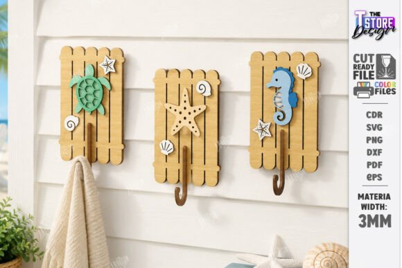 Download Wooden Coastal Wall Hooks Rack Laser Cut - Wood Collection