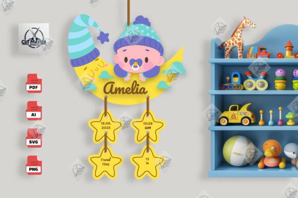 Download Sleeping Moon Baby Stats Sign SVG - Moon Collection
